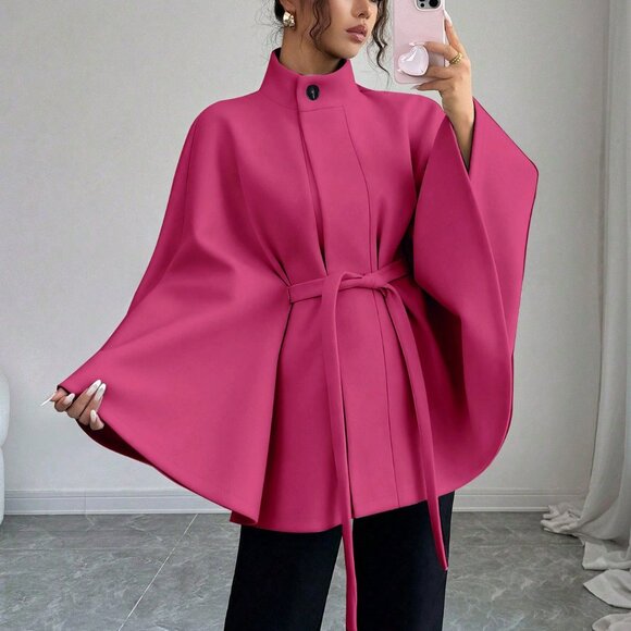 Pink Elegant Women's cape jacket - Picture 6 of 6